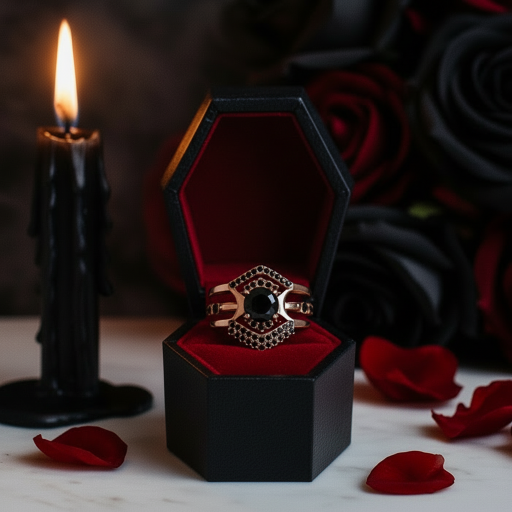 Full Moon- Radiant Celestial Moon Round Created Diamond Gothic Engagement Ring