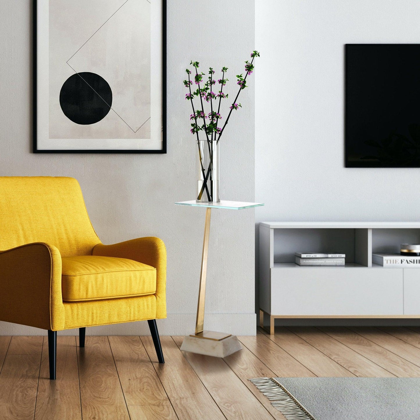 Golden Square Side Table with Marble Base