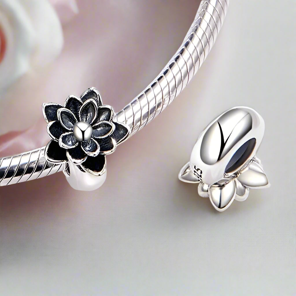Gothic Black Flower Lotus Charm