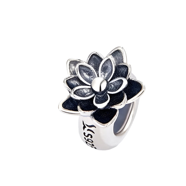 Gothic Black Flower Lotus Charm
