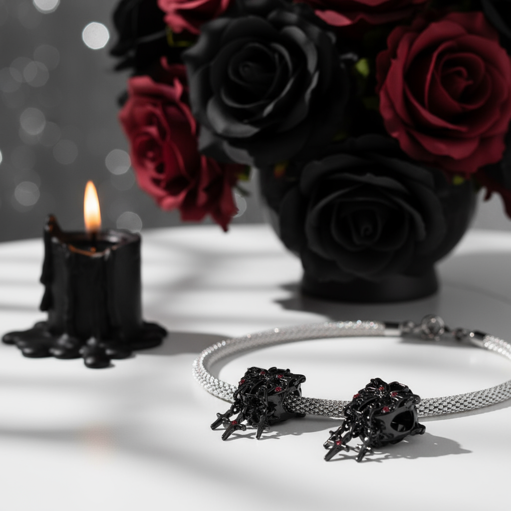 Gothic Black Moon Rose & Butterfly Charm Series