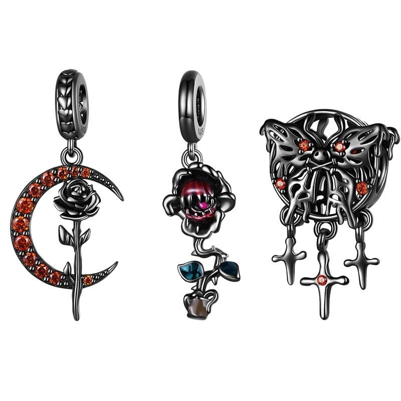 Gothic Black Moon Rose & Butterfly Charm Series