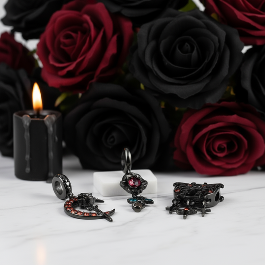 Gothic Black Moon Rose & Butterfly Charm Series