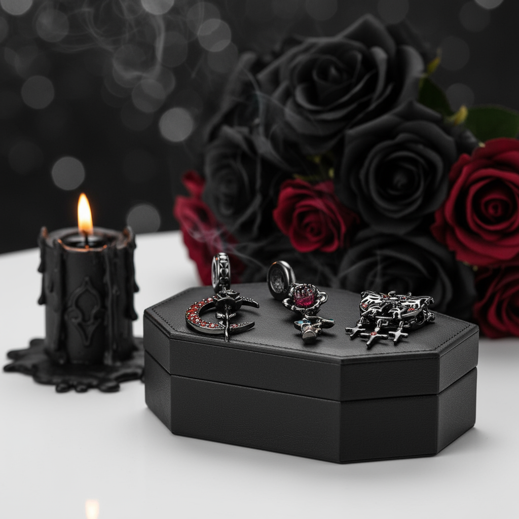 Gothic Black Moon Rose & Butterfly Charm Series