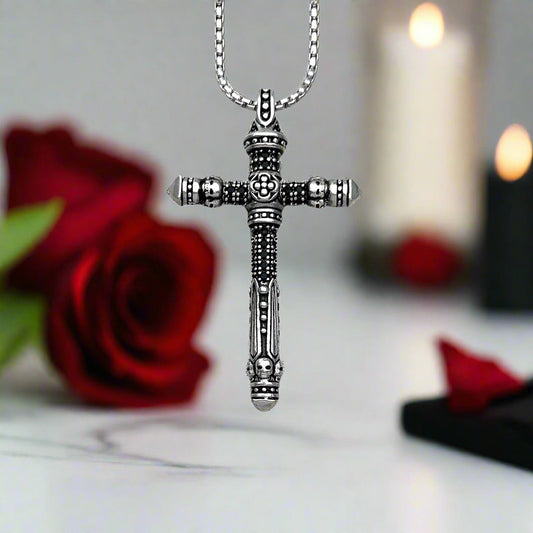 Gothic Cross Pave Diamond Sword Necklace