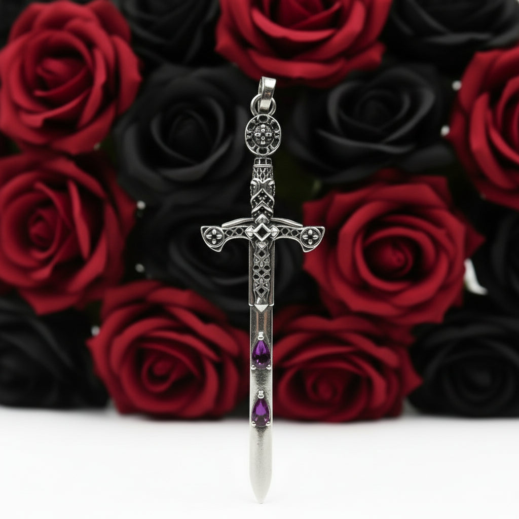 Gothic European Style Sword & Knight Skull with Crown Pendants
