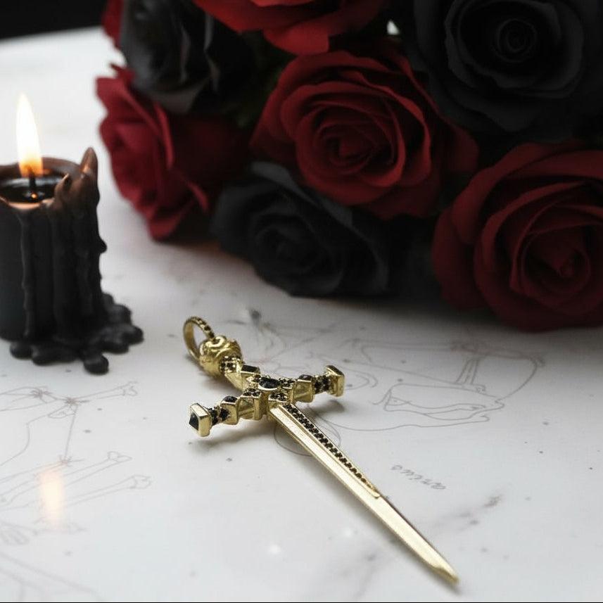 Gothic European Style Sword & Knight Skull with Crown Pendants