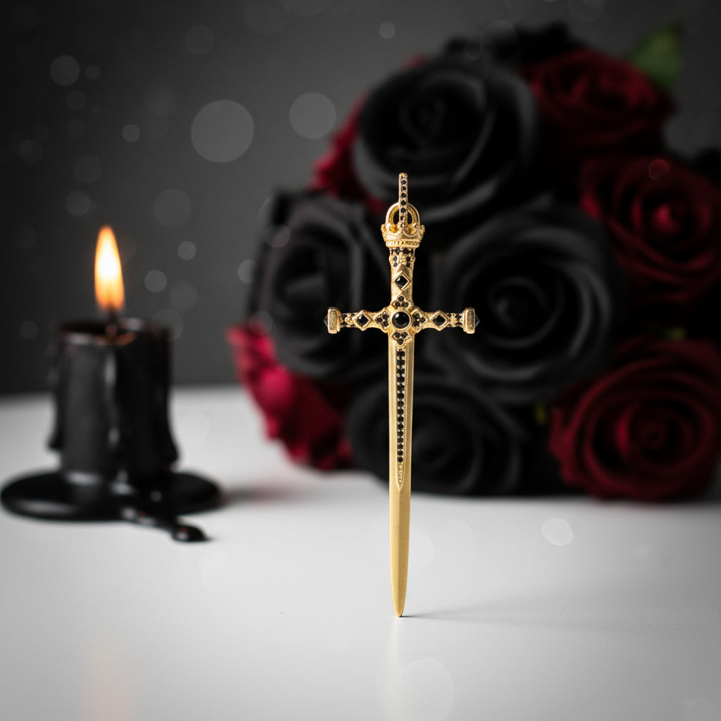 Gothic European Style Sword & Knight Skull with Crown Pendants