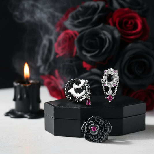 Gothic Flower Moon Bat & Vintage Style Hanging Beads