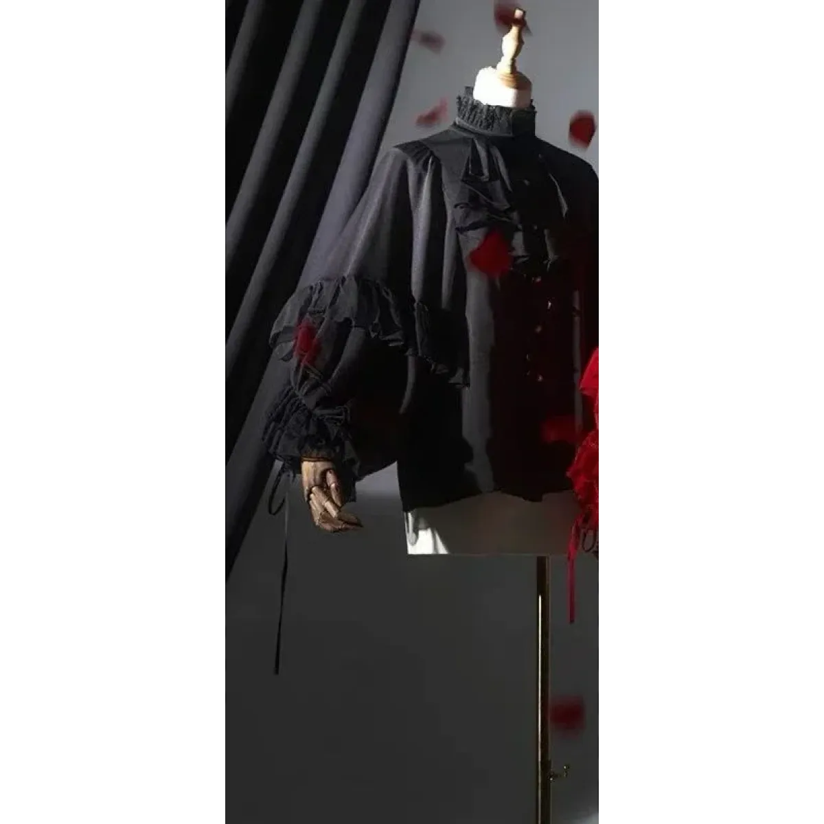 Gothic Lolita Ruffle Blouse – High Neck Lace Lantern Sleeves