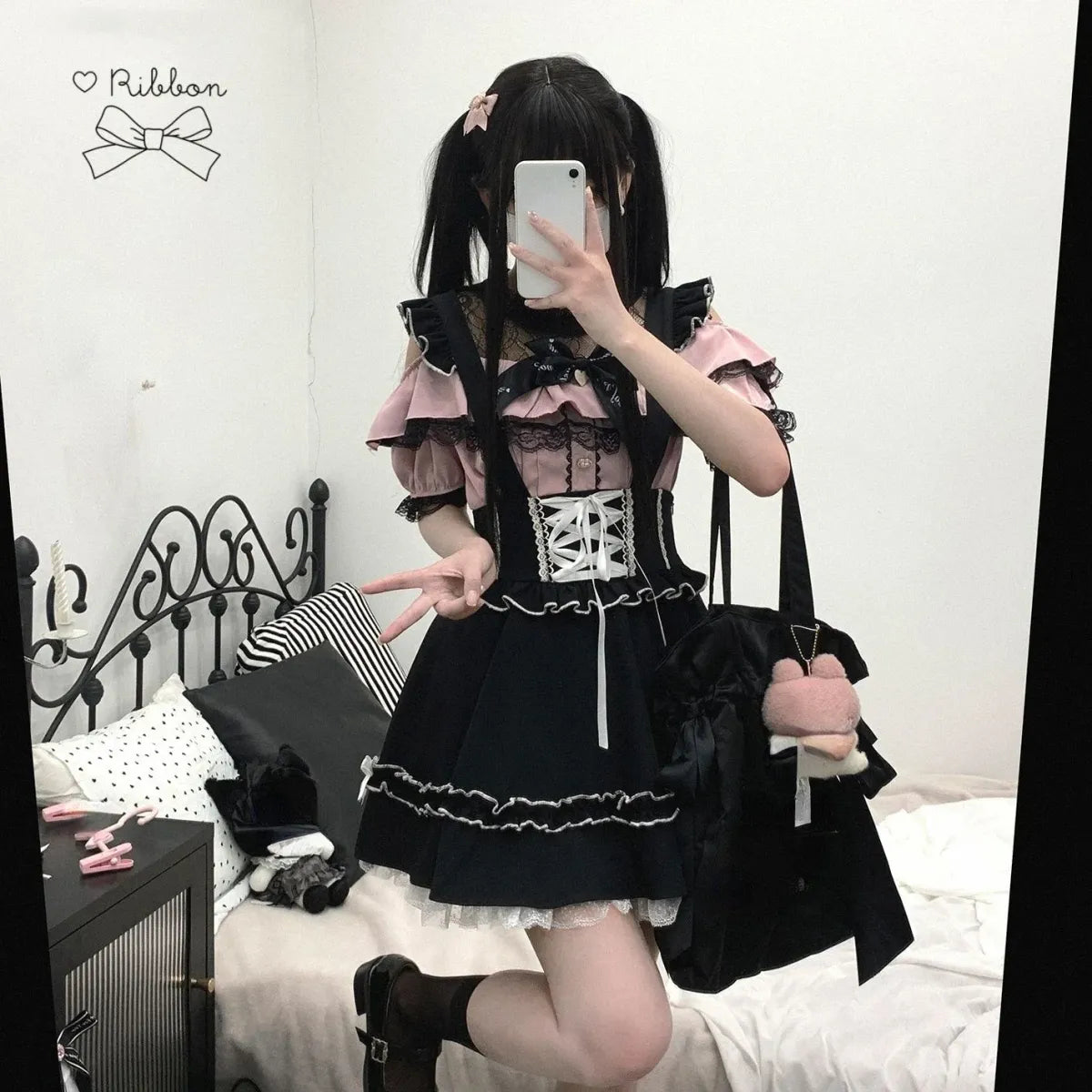 Gothic Lolita Suspender Skirt – Ruffle Lace Bow Mini Skirt
