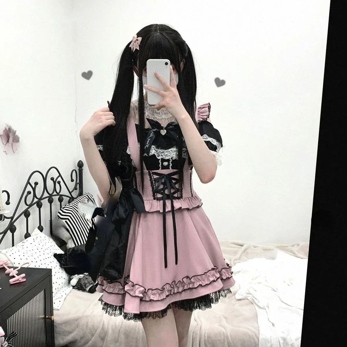 Gothic Lolita Suspender Skirt – Ruffle Lace Bow Mini Skirt