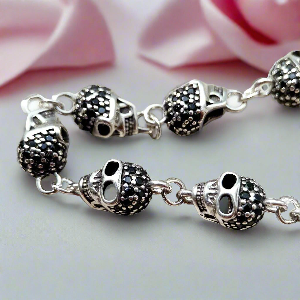 Gothic Skull Pave Link Chain Bracelet