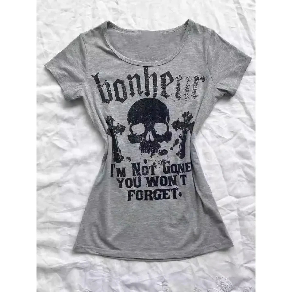 Gothic Punk Skull Print Tee – Y2K Vintage Slim Fit Top