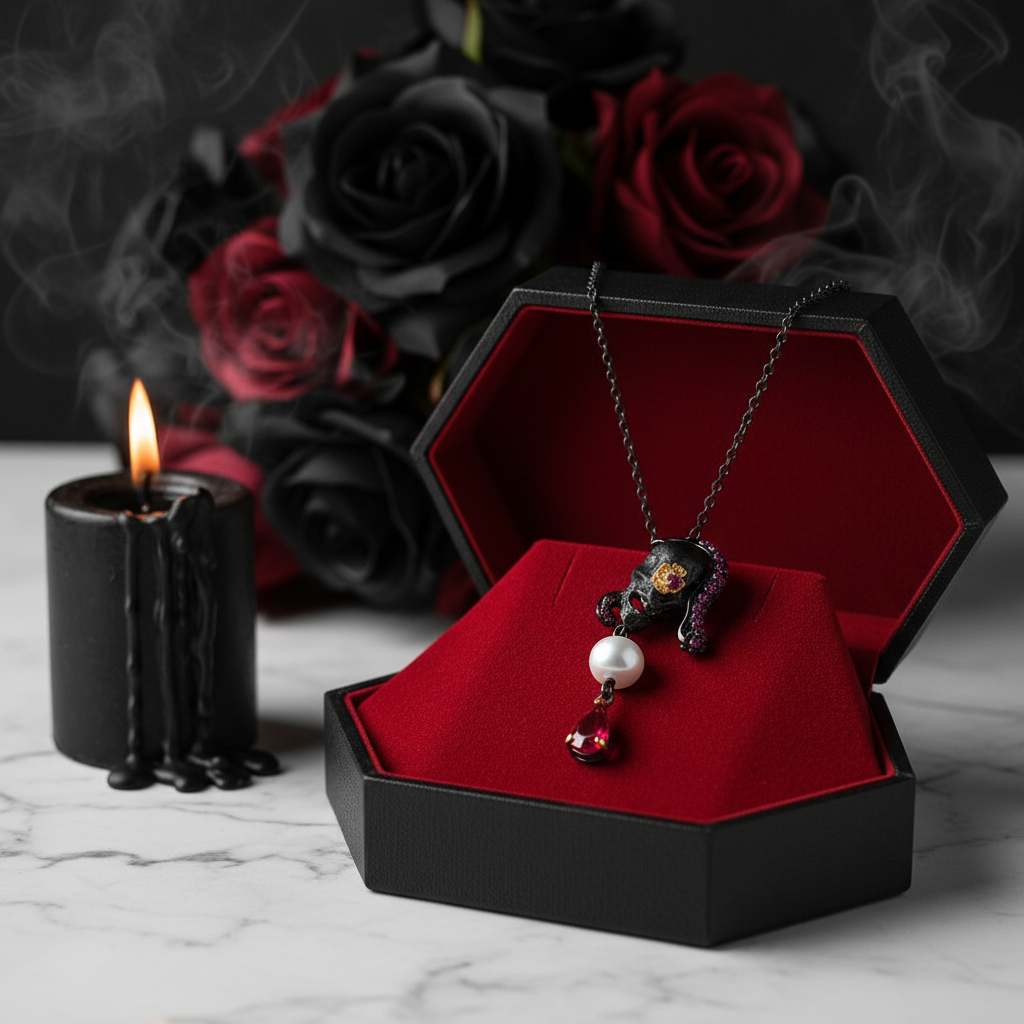 Gothic Skull with Freshwater Pearl Necklace