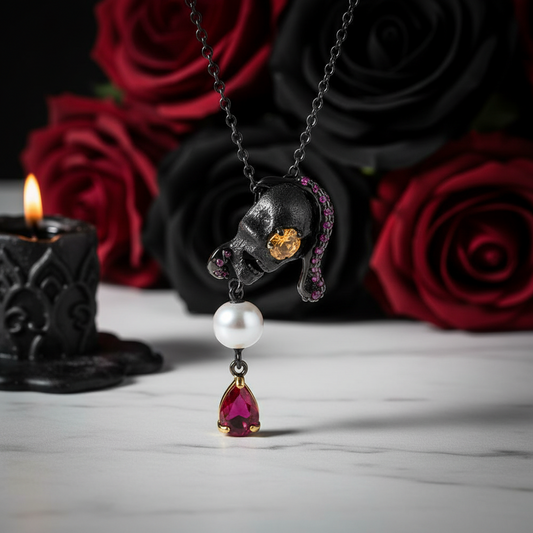 Gothic Skull with Freshwater Pearl Necklace