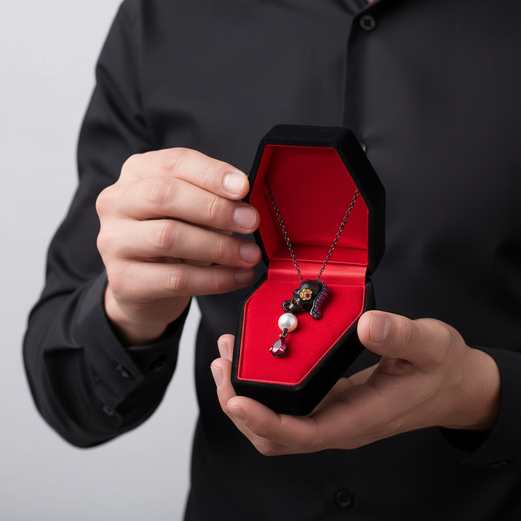 Gothic Skull with Freshwater Pearl Necklace