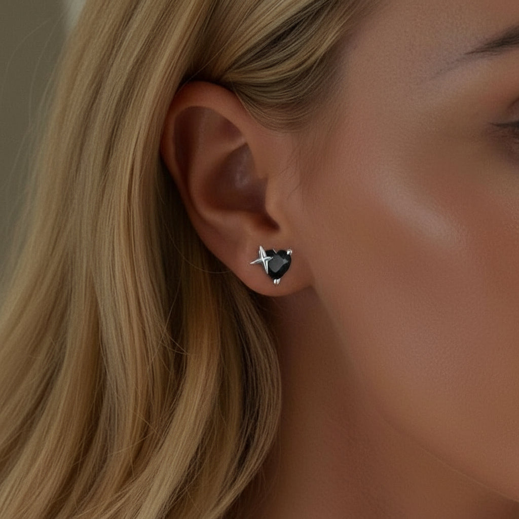 Gothic Stud Earrings with Black Diamond