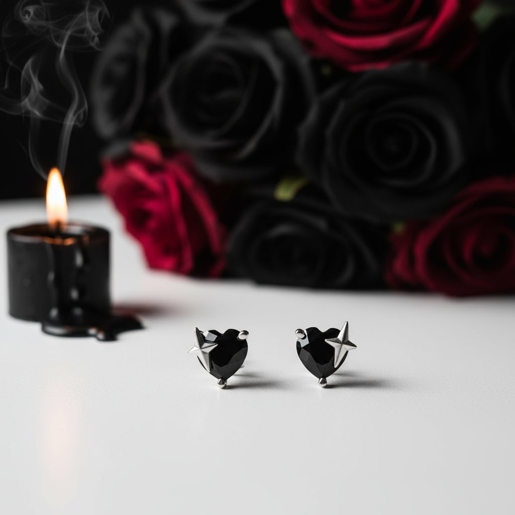 Gothic Stud Earrings with Black Diamond