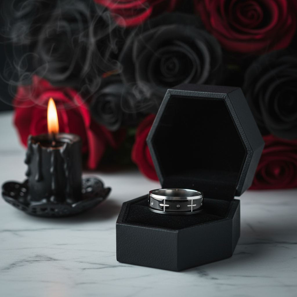 Gothic Two Tone Cross Men's Ring Band