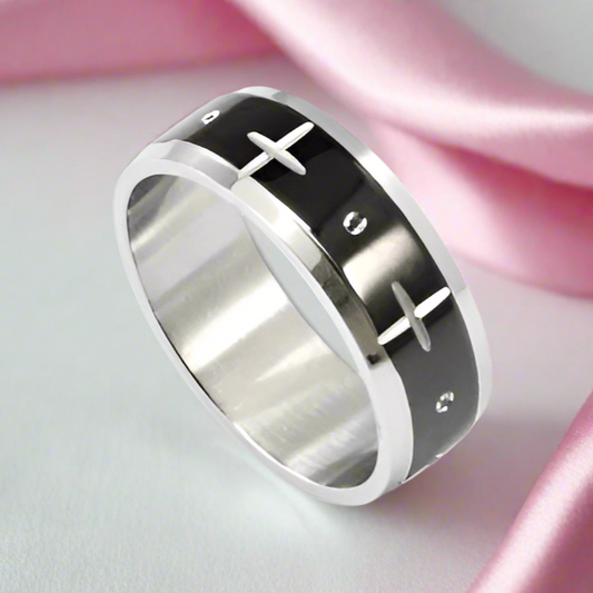 Gothic Two Tone Cross Men's Ring Band