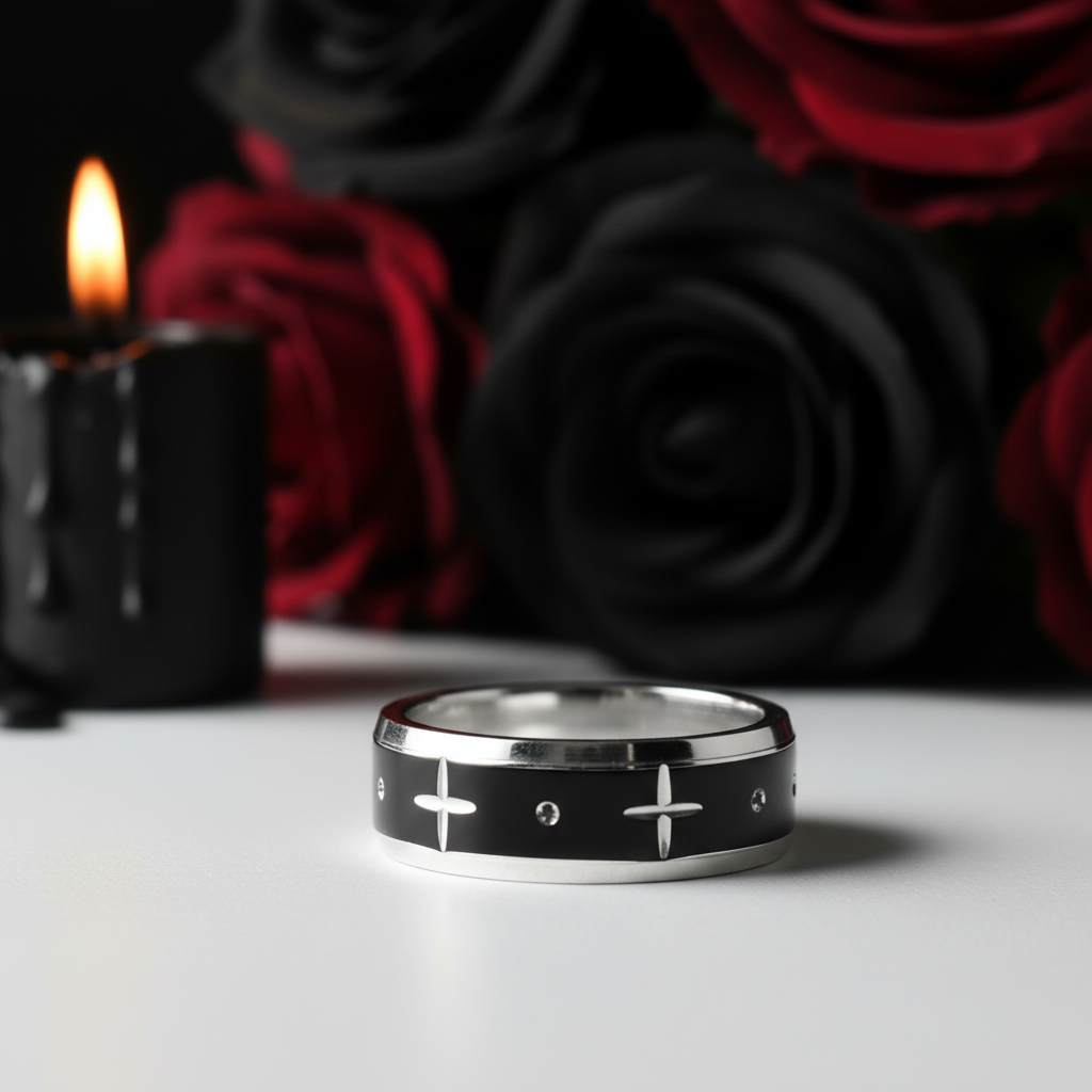 Gothic Two Tone Cross Men's Ring Band