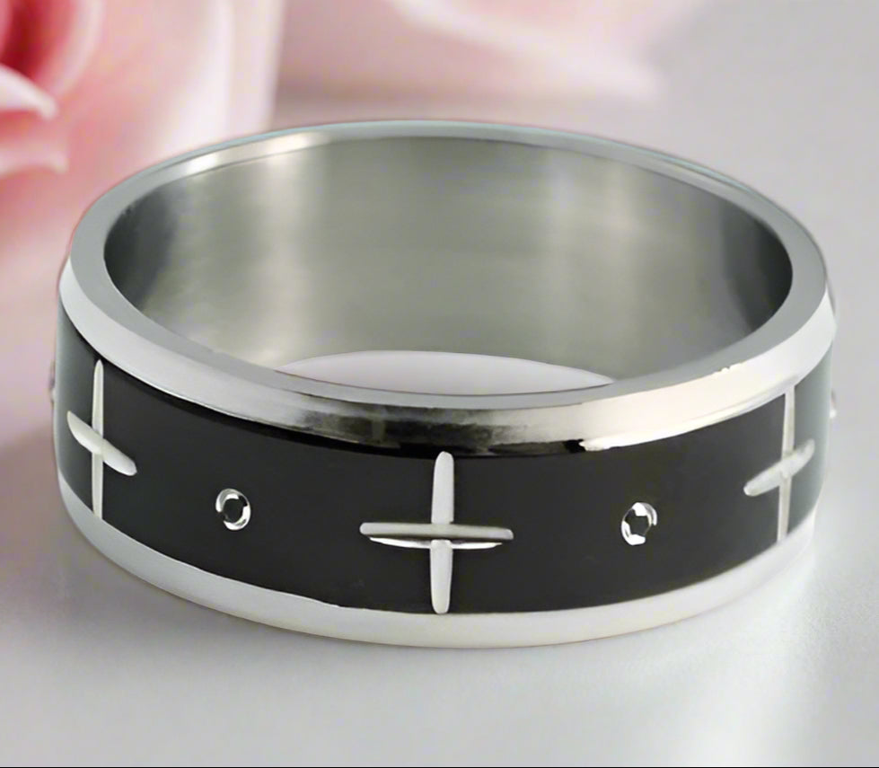 Gothic Two Tone Cross Men's Ring Band