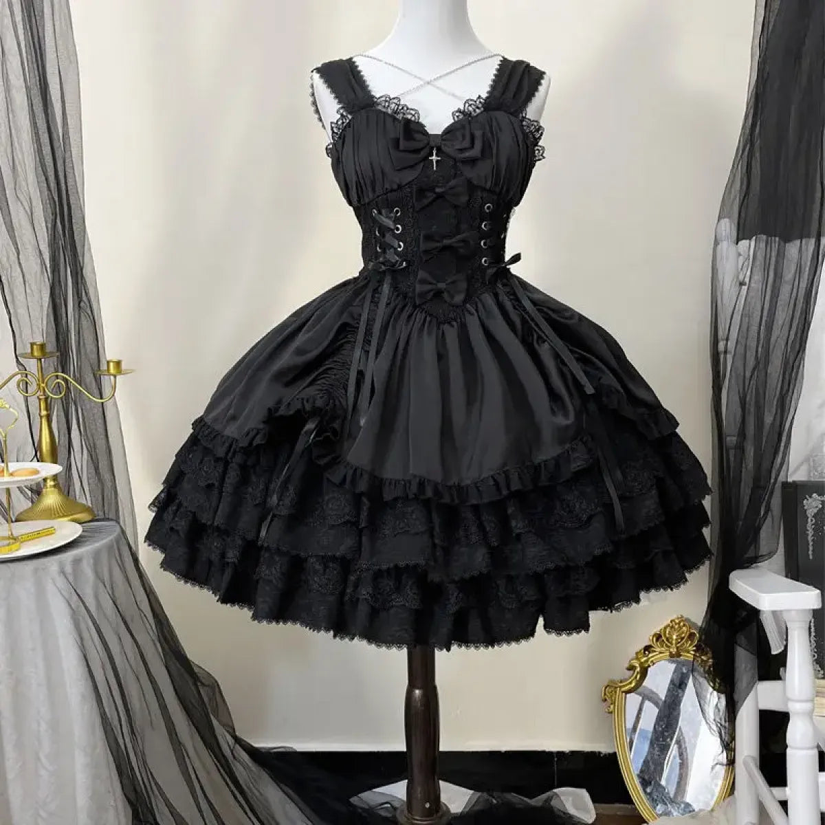 Gothic Victorian Lolita Dress - Punk Lace & Bow