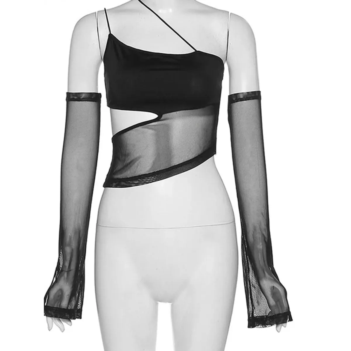 Grunge Cut Out Mesh Crop Top