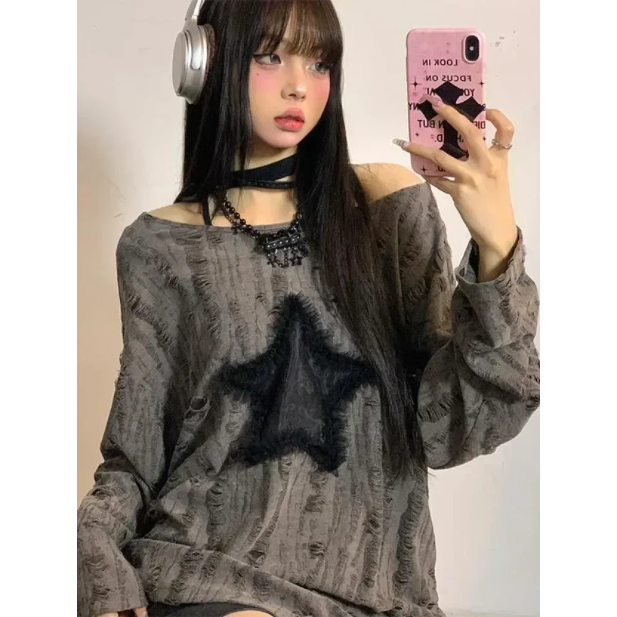 Grunge Star Print Distressed T-Shirt