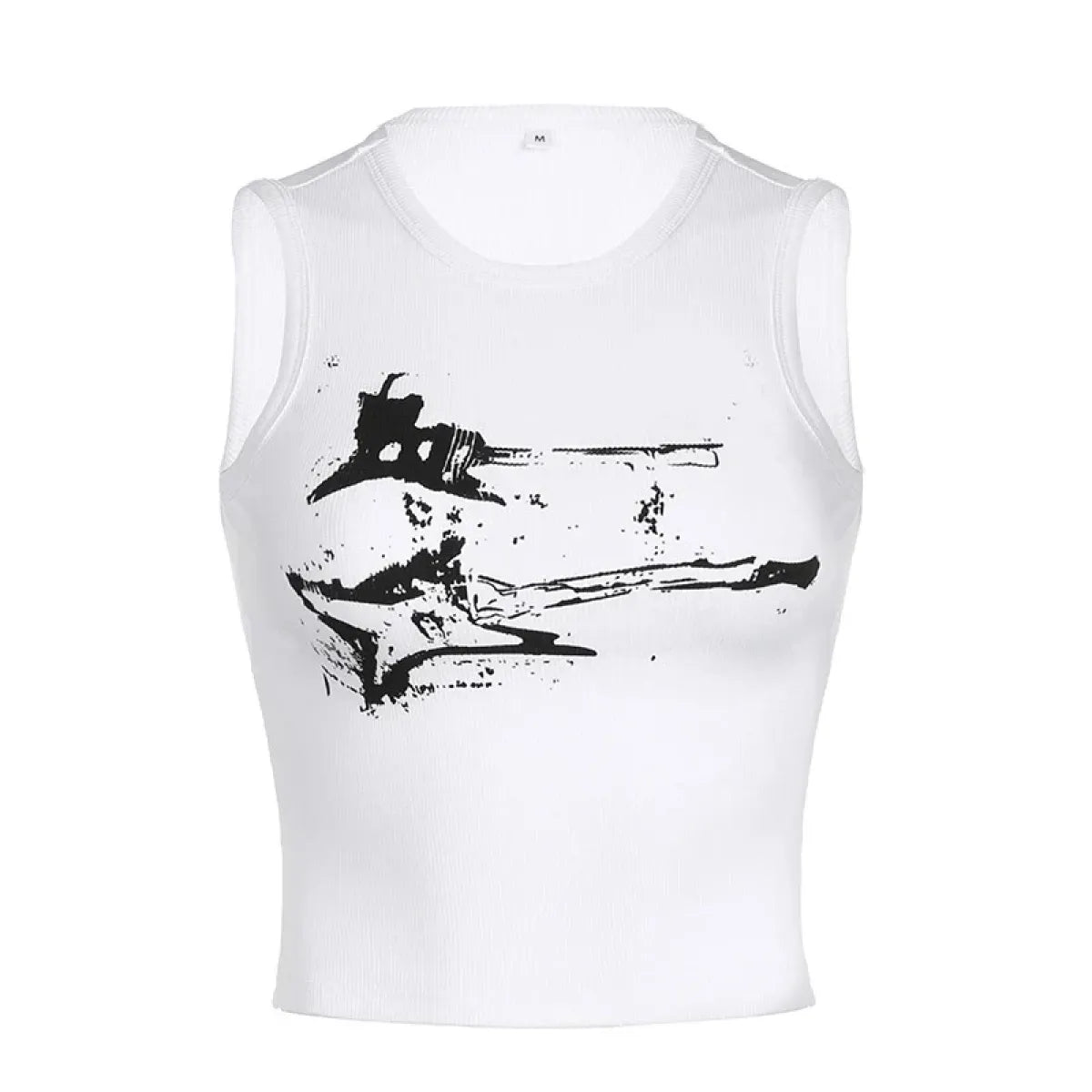 Guitar Print Tank Top - Ribbed Grunge Crop Top