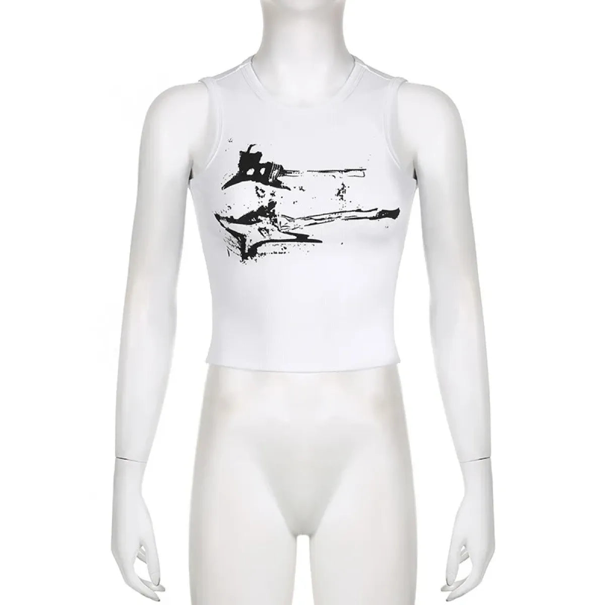 Guitar Print Tank Top - Ribbed Grunge Crop Top