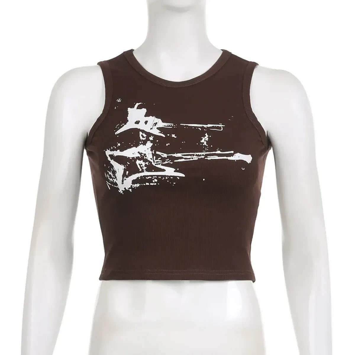 Guitar Print Tank Top - Ribbed Grunge Crop Top