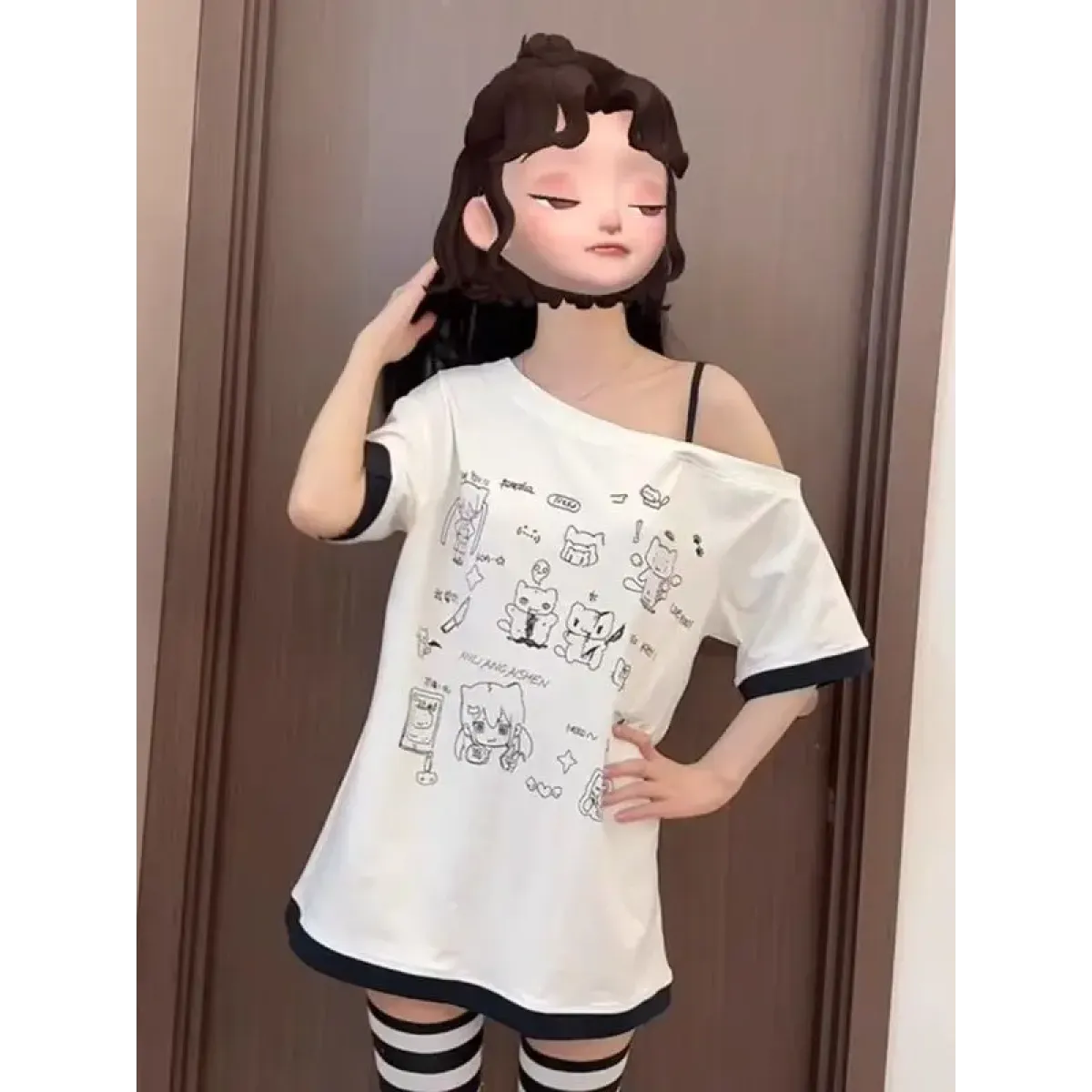 Harajuku Kawaii Cartoon Print Loose Tee – Gothic Sweet Style