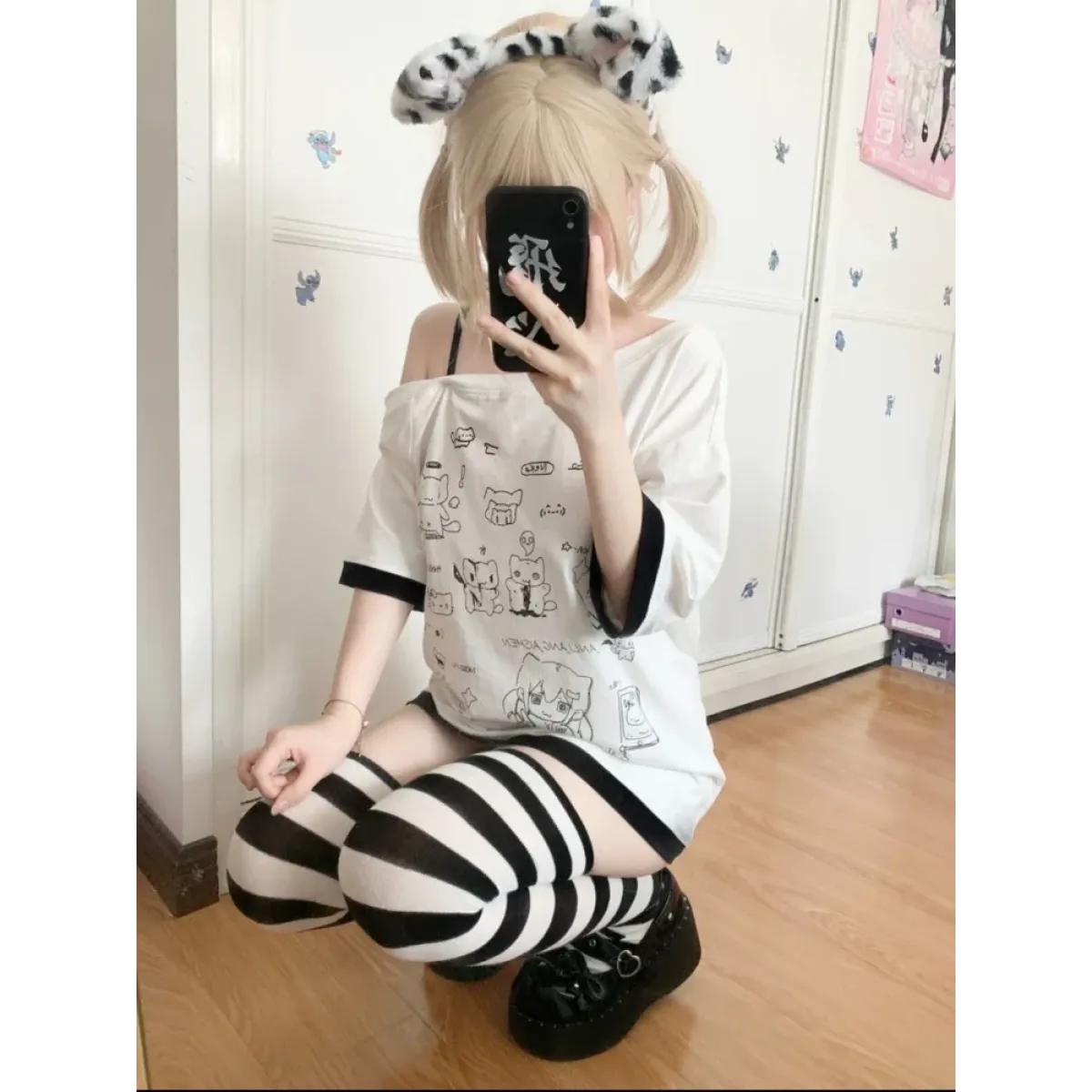 Harajuku Kawaii Cartoon Print Loose Tee – Gothic Sweet Style