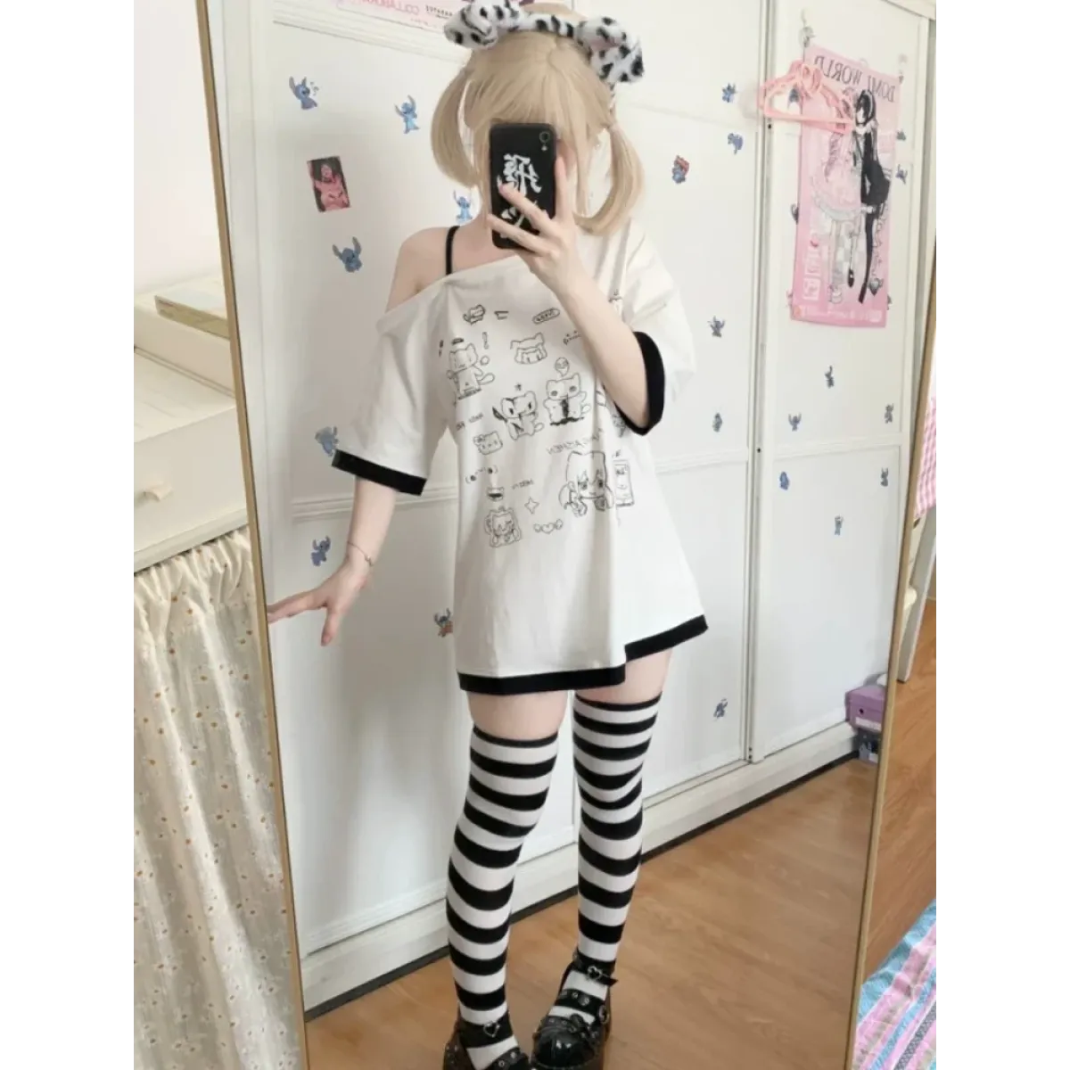 Harajuku Kawaii Cartoon Print Loose Tee – Gothic Sweet Style