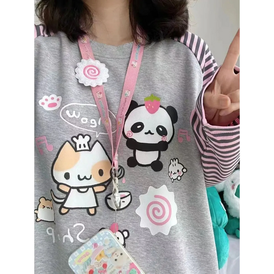 Harajuku Stripe Panda T-shirt - E-girl Kawaii Graphic Tee