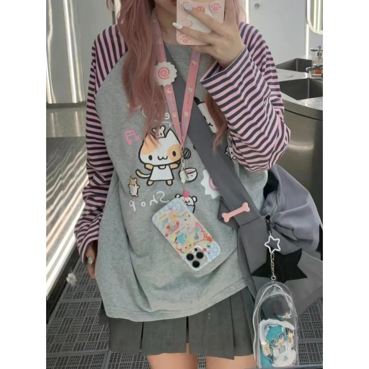 Harajuku Stripe Panda T-shirt - E-girl Kawaii Graphic Tee