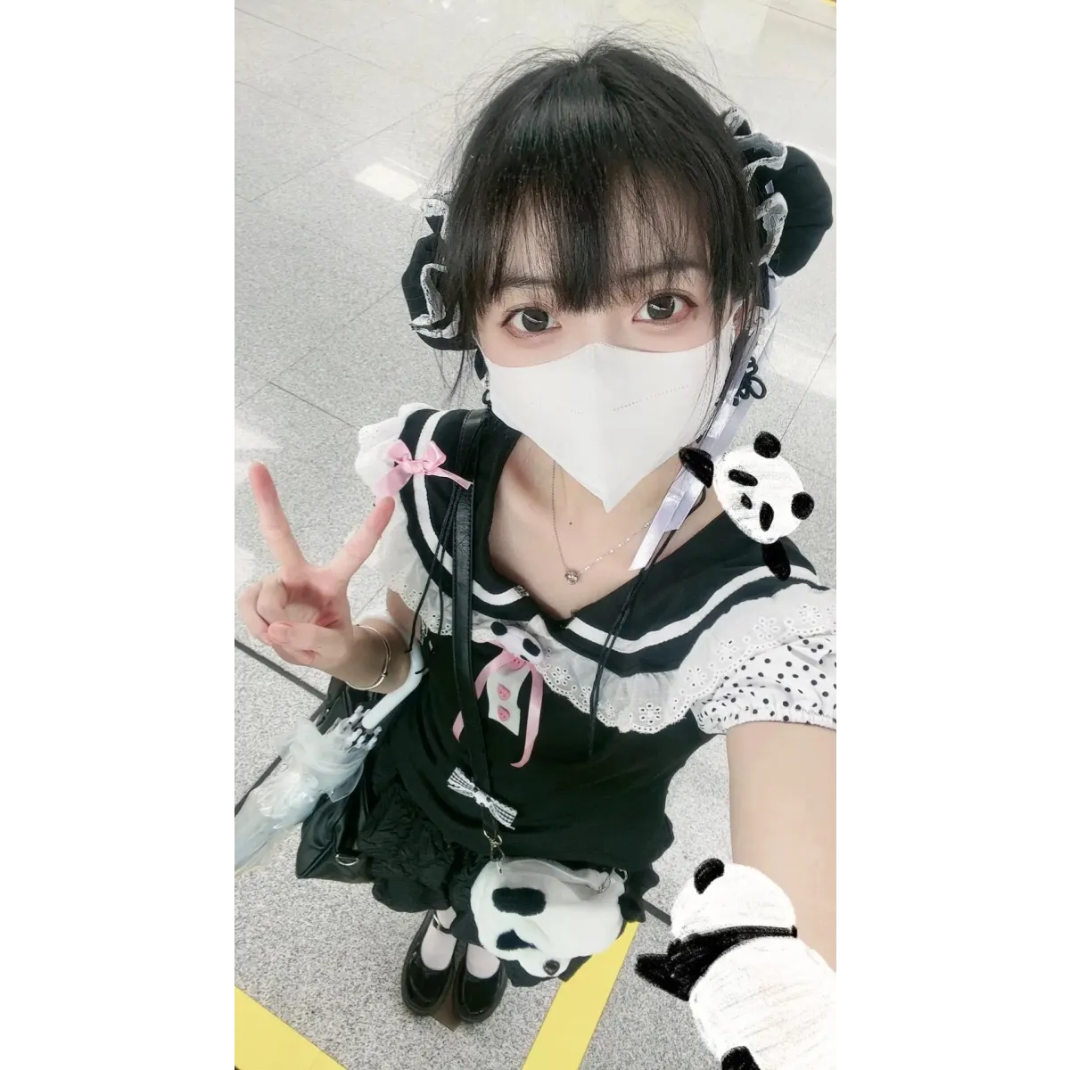 Kawaii Panda Embroidered Sailor Top – Harajuku Y2K Lace Tee