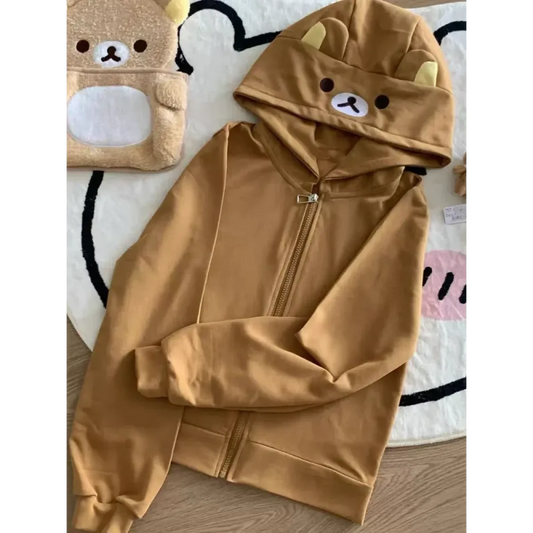 Kawaii Bear Hoodie - Harajuku Y2K Zipper Sweatshirt for Women