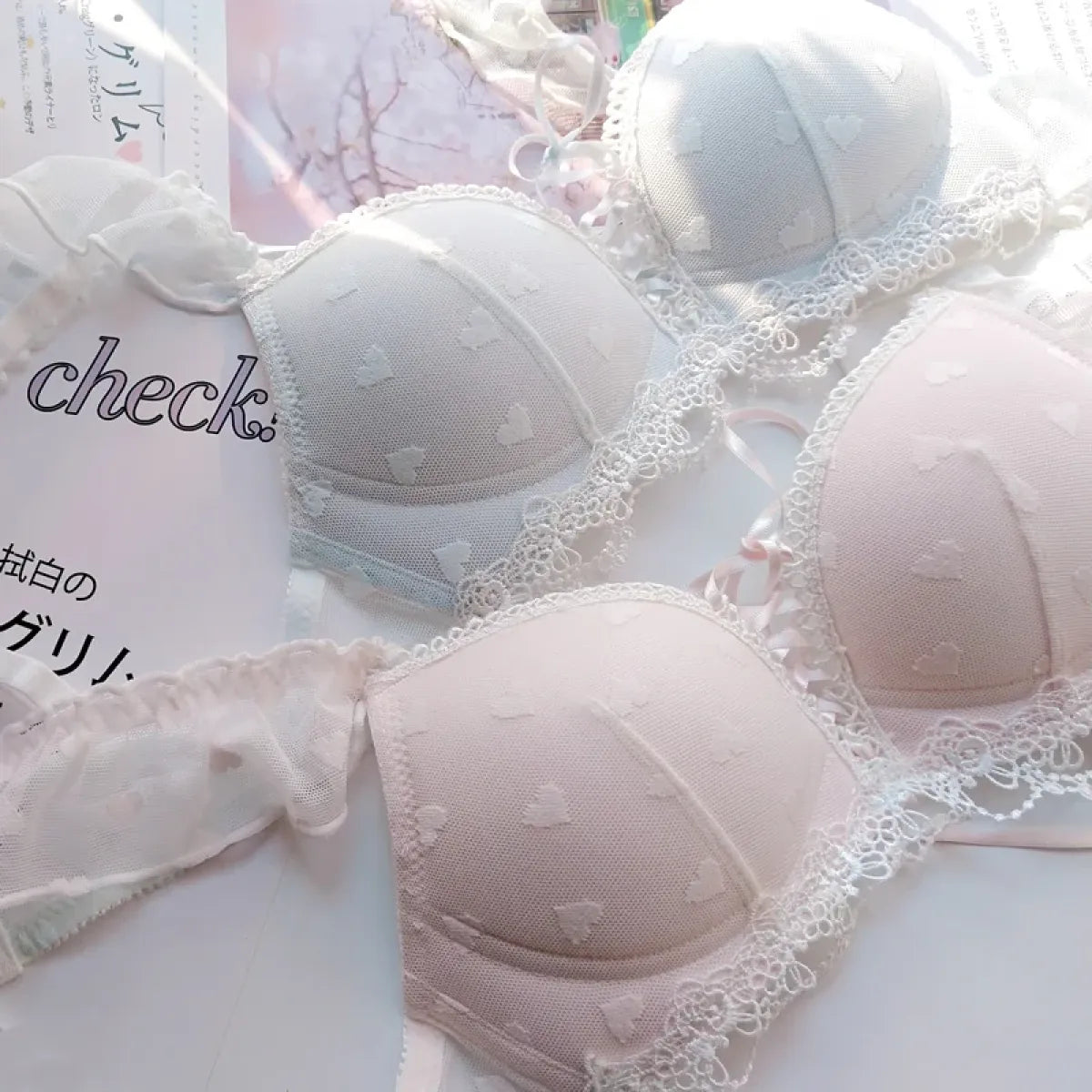 Harajuku Kawaii Fashion Japanese Heart Lace Lingerie Set