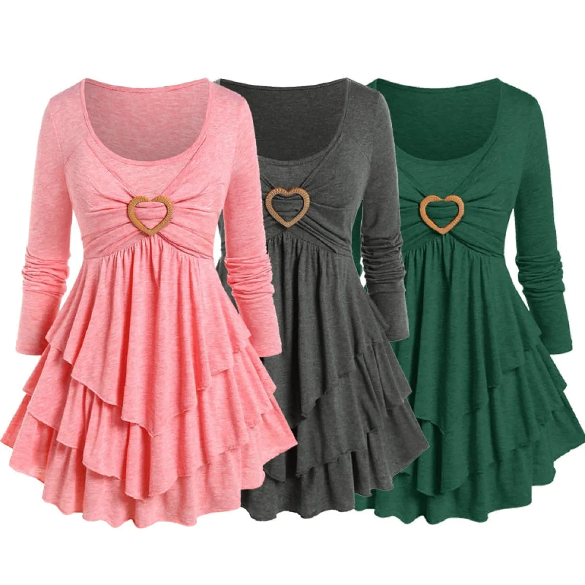 Heart Ring Layered Long Sleeves Dress