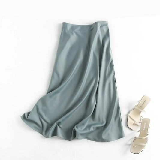 High-rise A-line Satin Skirt