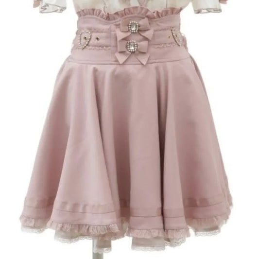 High Waist Lolita Skirt – Lace Trim & Bow Detail