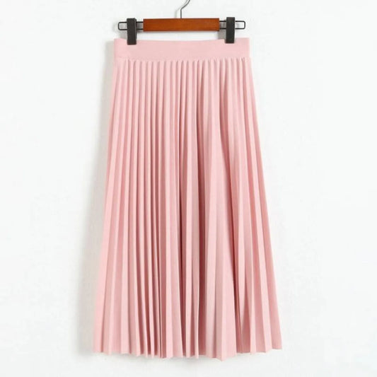 High Waist Pleated Length Elastic Skirt