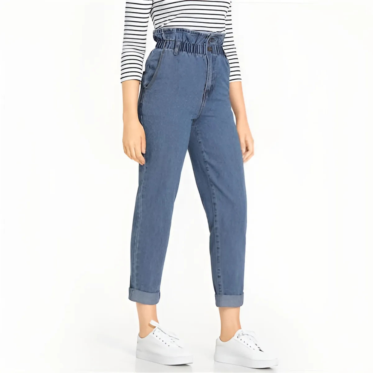 Women's High Waist Rolled Jeans