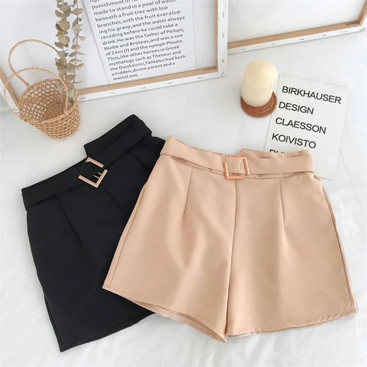Solid High Waist Shorts