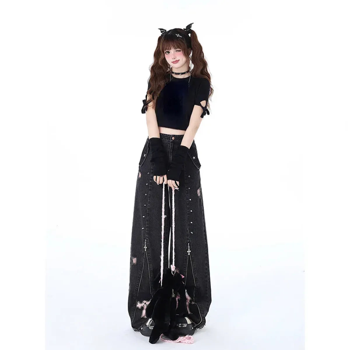 Gothic Harajuku Baggy Jeans – High Waist Y2K Denim Pants