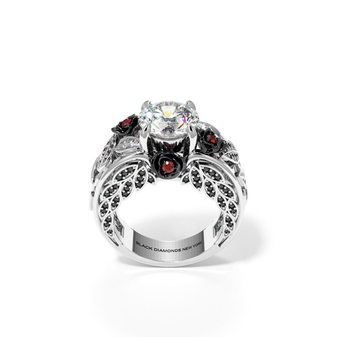 I Want You Promise Ring- 1.5 ct Round Cut Diamond and Black Roses Gothic Ring