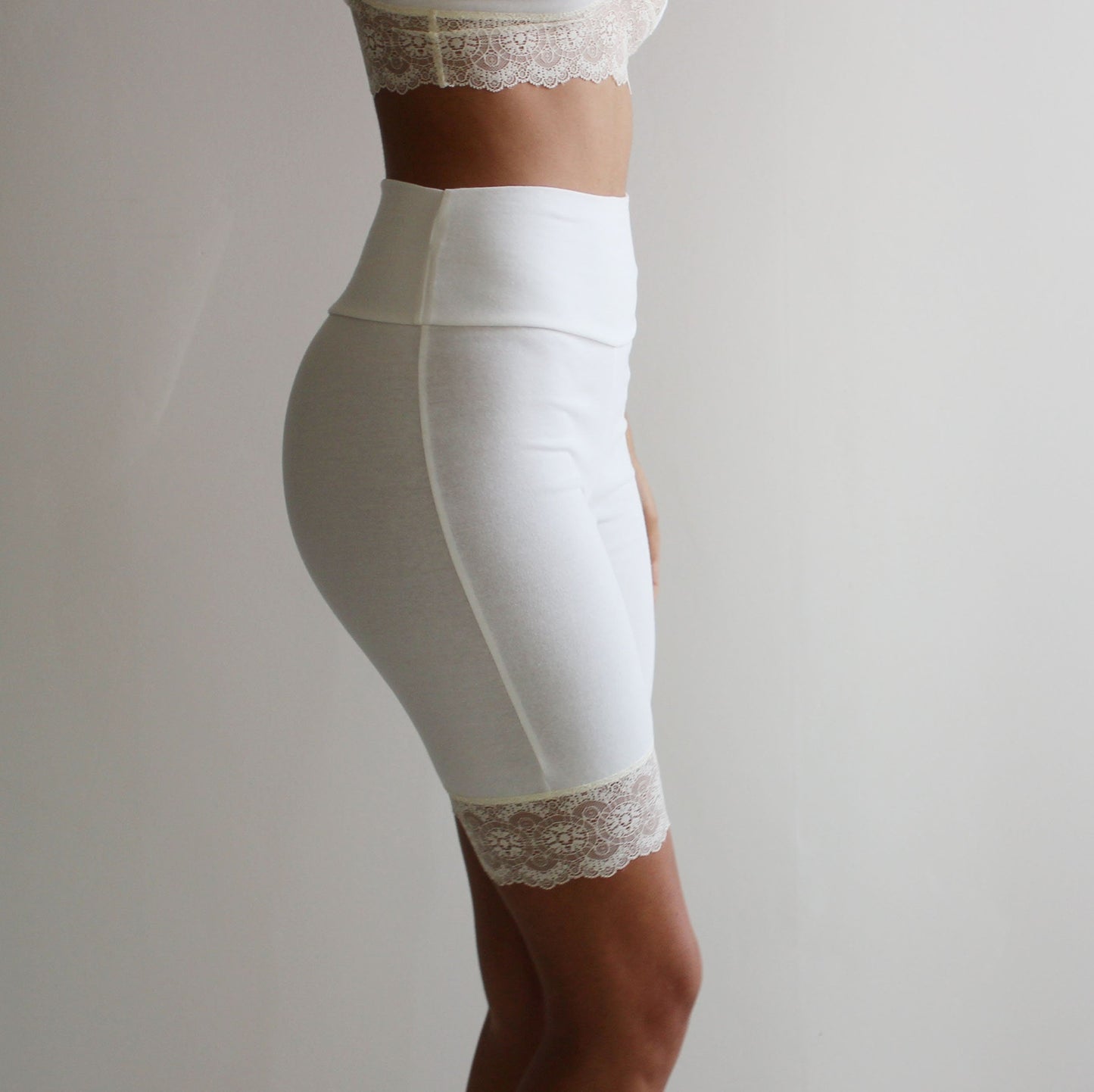 Organic Cotton  Biker Shorts with Lace Trim